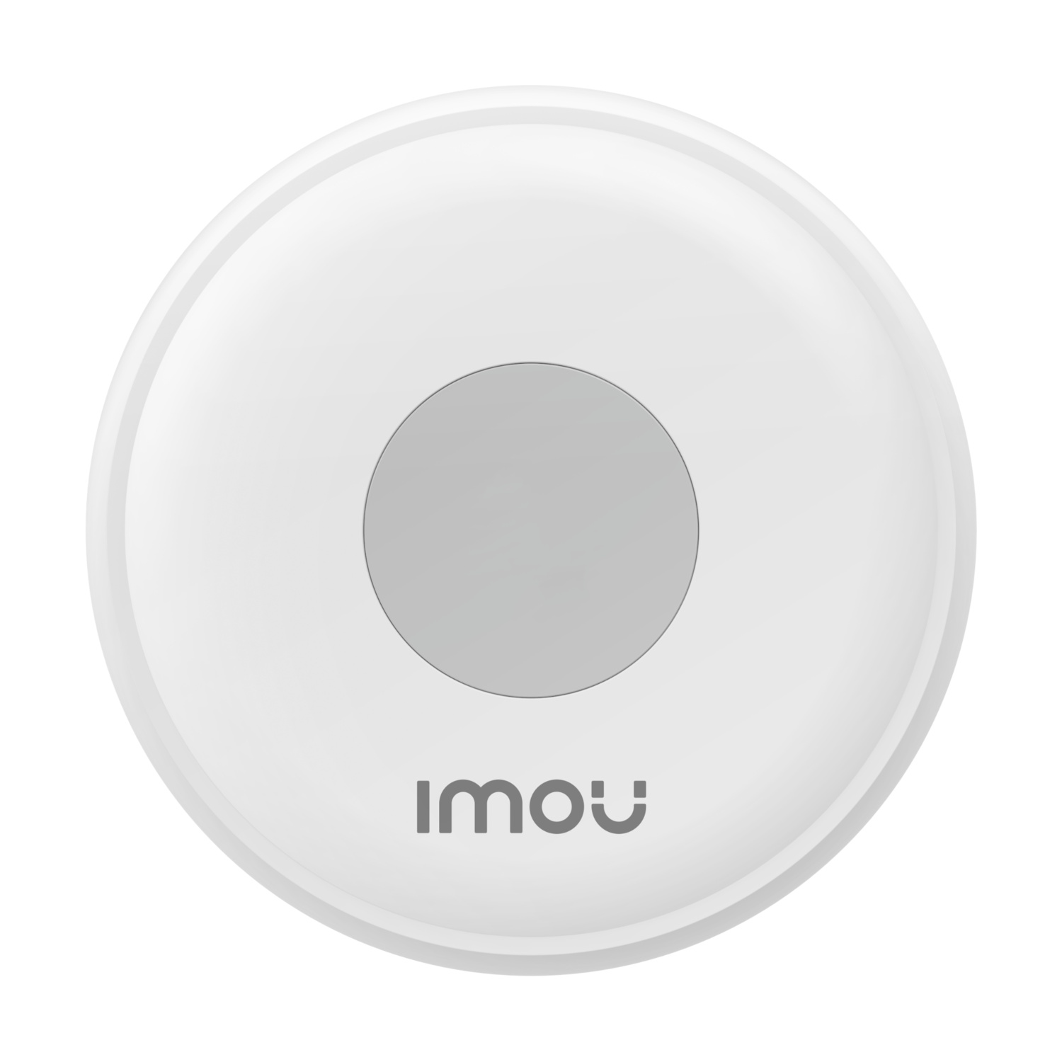 05_IMOU_Emergency_Button_Front - BNETA Top-down view of a round white IMOU device with a central gray button and the IMOU logo visible at the bottom edge.