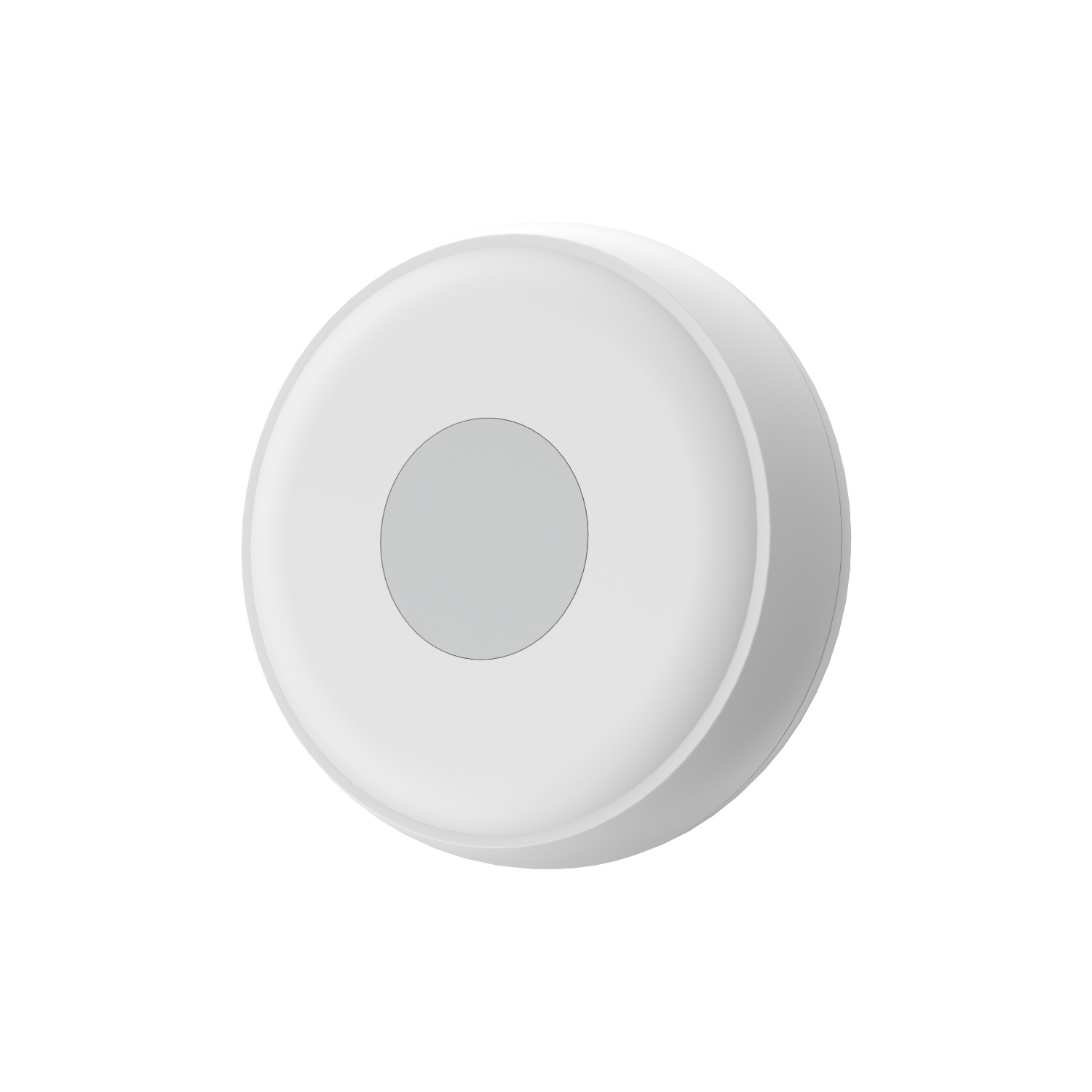 06_IMOU_Emergency_Button_Angled - BNETA White circular wireless charging pad (disc) with a gray center on a white background
