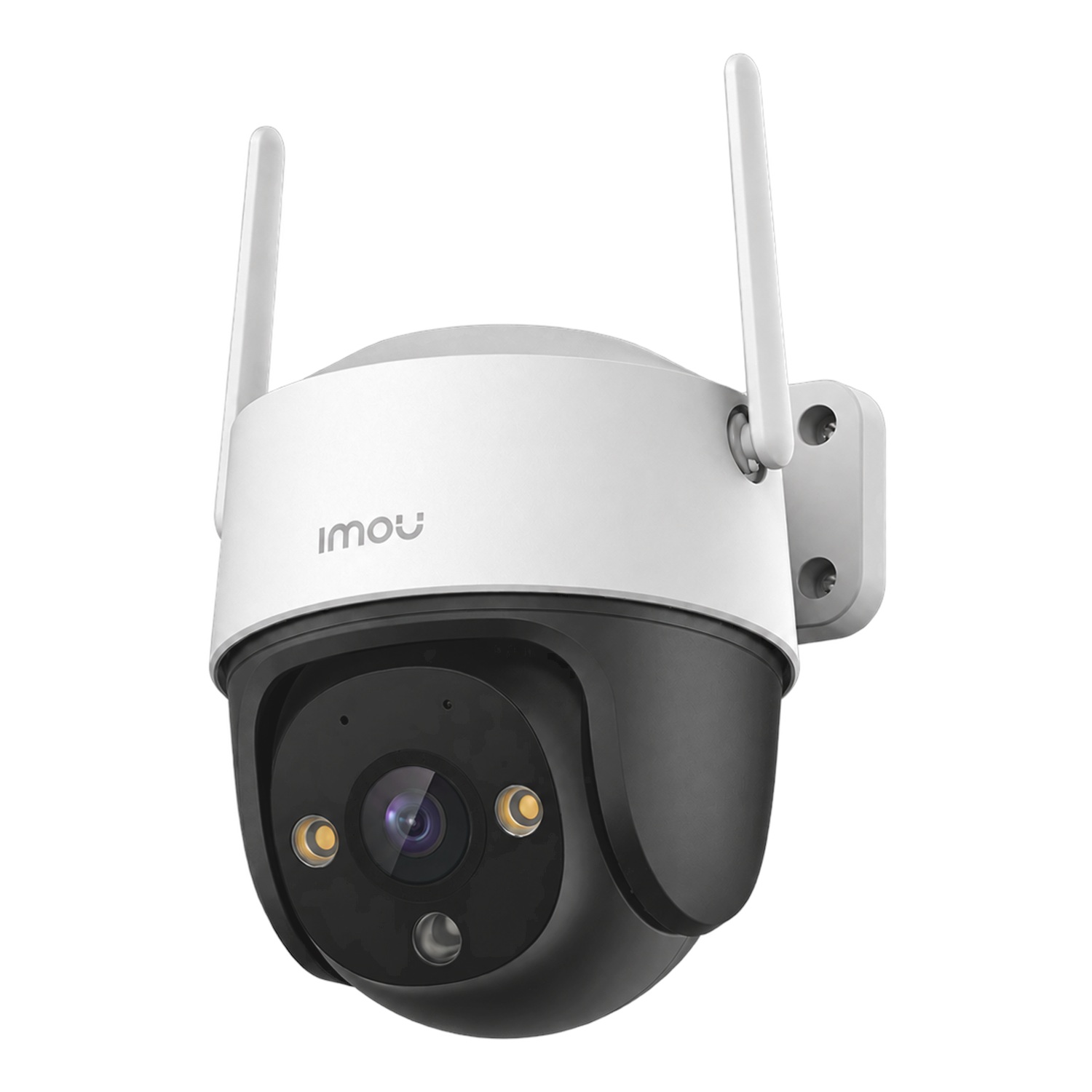 02_Cruiser_2C_Angle_Right_Bracket - BNETA White dome security camera with dual antennas mounted on a wall bracket (outdoor/entrance camera).